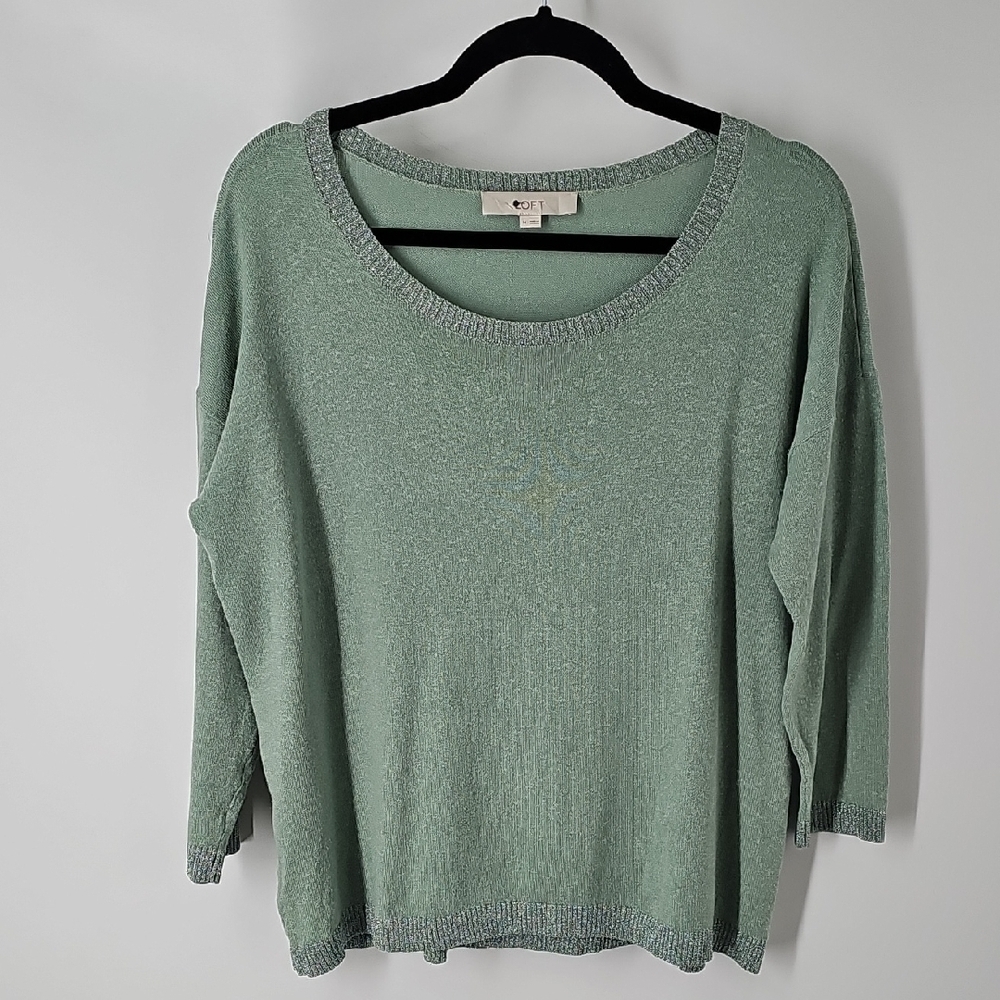 LOFT Sage Green w Glitter Trim‎ Lightweight Sweater
